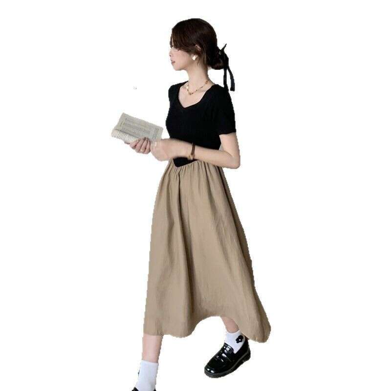 First Love For Women Summer New Unique Niche High-End Design Patchwork Waist-Slimming Dress B5