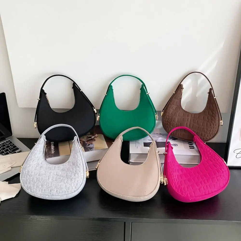 Womens Grain Underarm Bags Felt Fashion Shoulder Bag Cute Simple Handbags Female Purses 250704