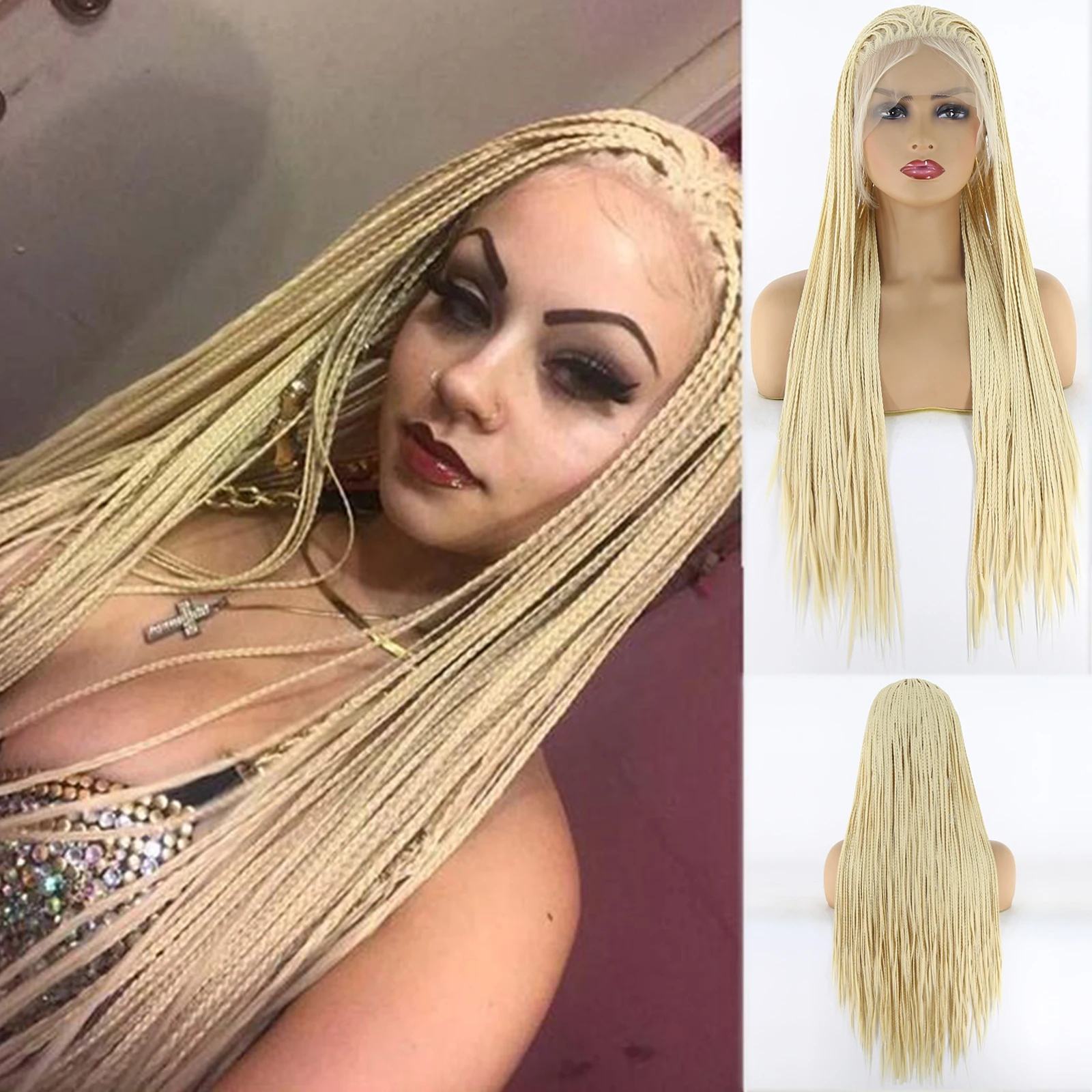 Black Mixed Curly Wigs Braided Look Like Human Hair Wigs Bohemian 24 Inch 360 Full Lace Front Wigs Braid Long Wig Women Synthetic Locs Cornrow Braids 