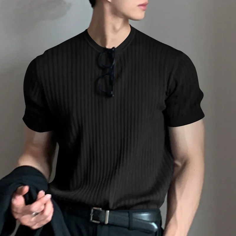 Summer Mens Clothing Light T Shirt Leisure Long Sleeve O Neck Drapped Solid Color Loose Basic Knitwear 250707