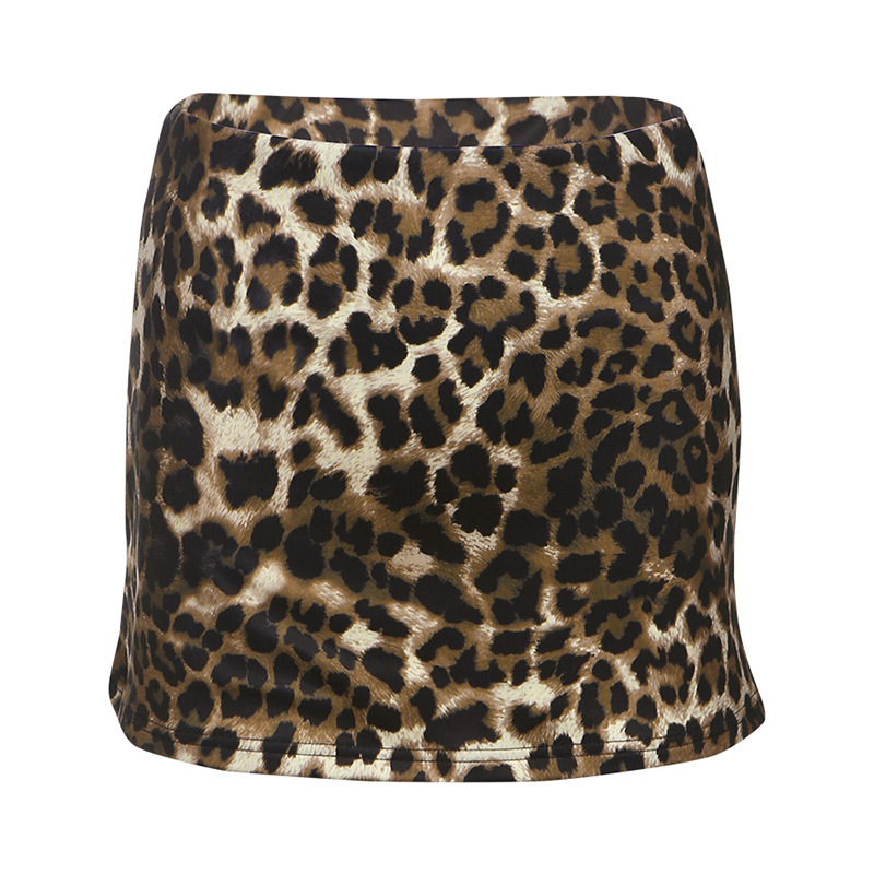 2025 New women's dress summer new women's sexy short skirt new women's solid color slim fit street fashion low waist leopard print skir