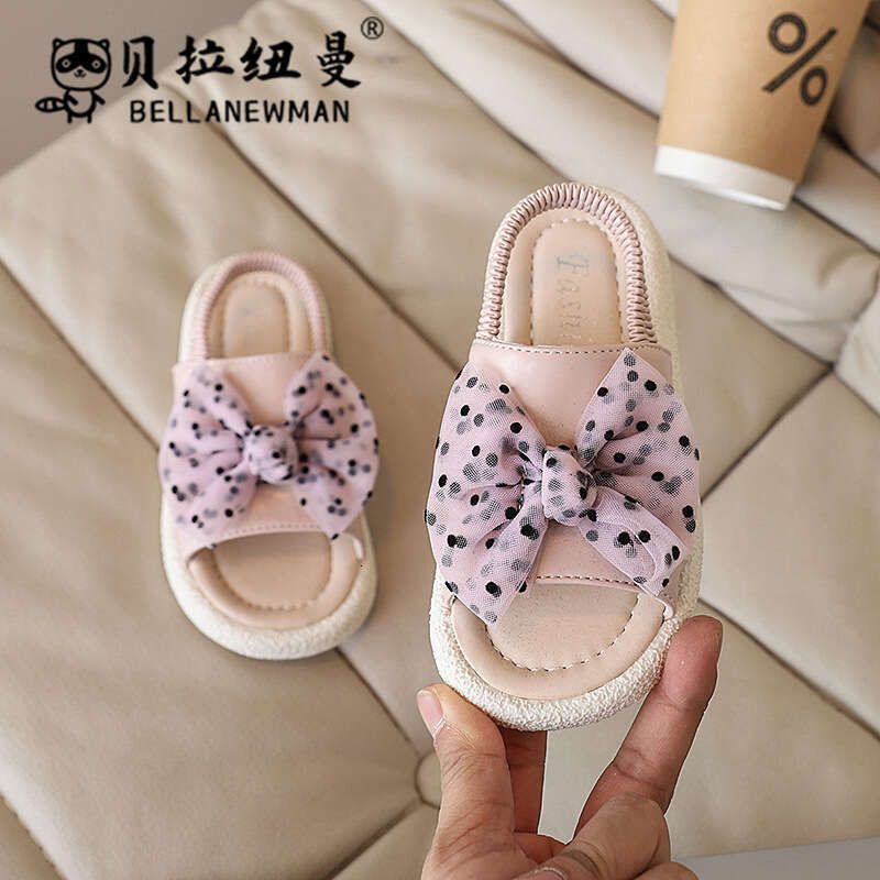 SHEIN Niche Design Girls' Bow Princess Sandals 2025 Summer New Children's Slip-On Beach Shoes