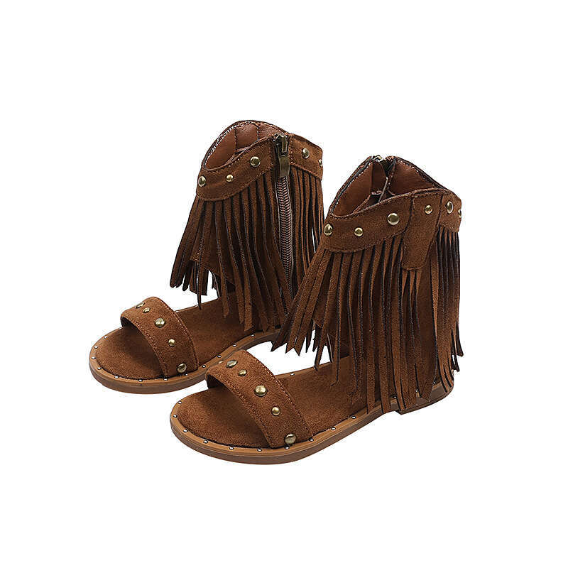 2025 Summer New Girls' Fashion One-Strap Roman Shoes Simian Style Tassel Children's Sandals