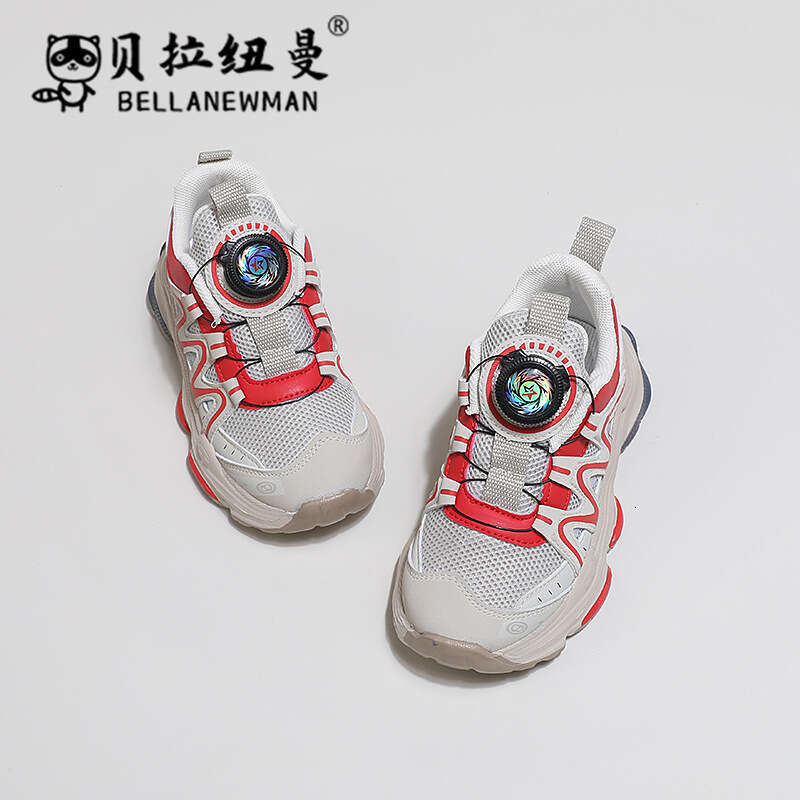 Children's Rotating Button Sneakers 2024 Spring and Autumn New Korean Style Girls' Dad Boys' Casual Running Shoes