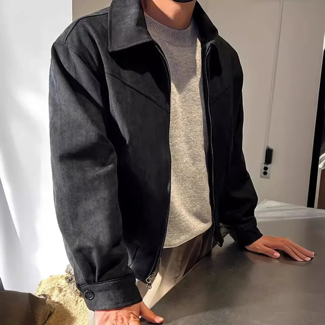 Spring Autumn Mens Trendy Cropped Loose-Fit Lapel Zippered Baseball Cap Flight Jacket Hong Kong Style Jacket 250708