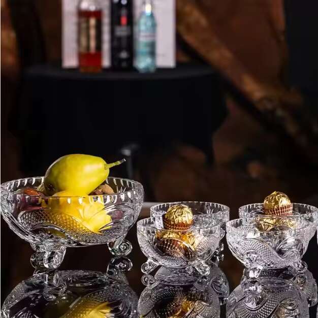 High Performance Cute Cookie Fruit Snacks Small Vacuum Glass Buffet Candy Jar Set Premium Bowls