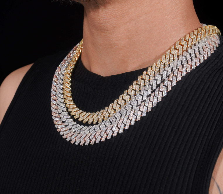 Hip Hop Jewelry 12mm Solid 925 Sterling Silver Gold Plated GRA VVS Iced Out Moissanite Cuban Link Chain