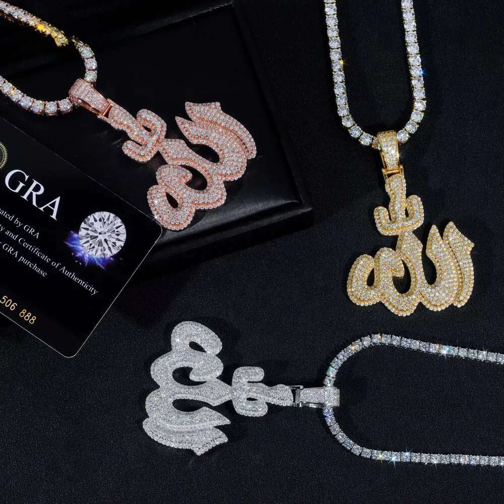 Designer necklaces pass 100% diamond testGRA Fine Sterling Sier Gold Plated Dia Iced Out Hip Hop Jewelry Custom Moissanite Allah Pendant