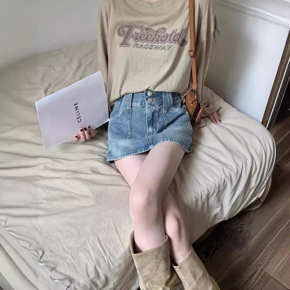 New women's short skirt summer new spicy girl retro denim skirt half skirt women's summer plus size A-line high waisted short skirt new desi