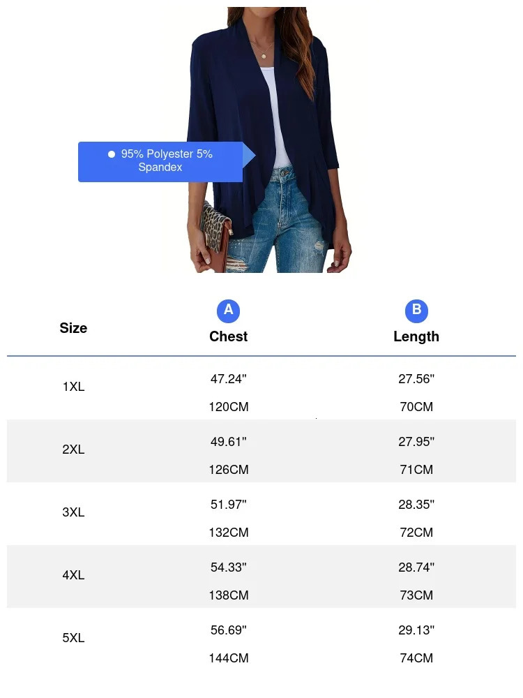 Plus Size V-neck Loose Pleated Cardigans Casual Frill Solid 3/4 Sleeve Spring Summer Fall Cardigan Plus Size Womens Clothing 250710