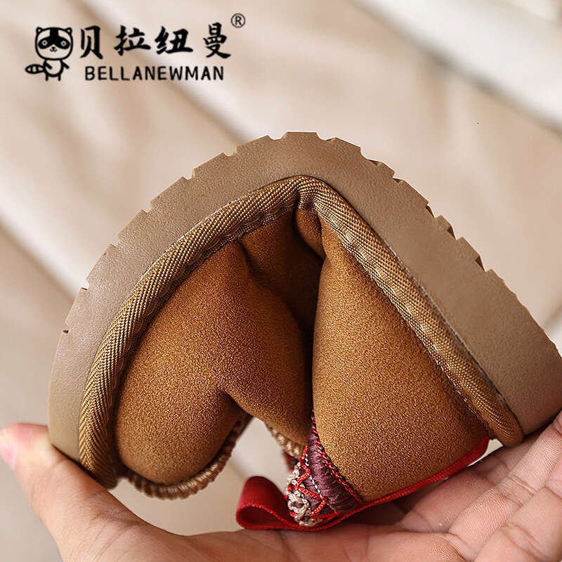 Children's Ethnic Style Lace Snow 2024 Winter New Girls' Warm Cotton Shoes Toddler Comfortable Short Boots