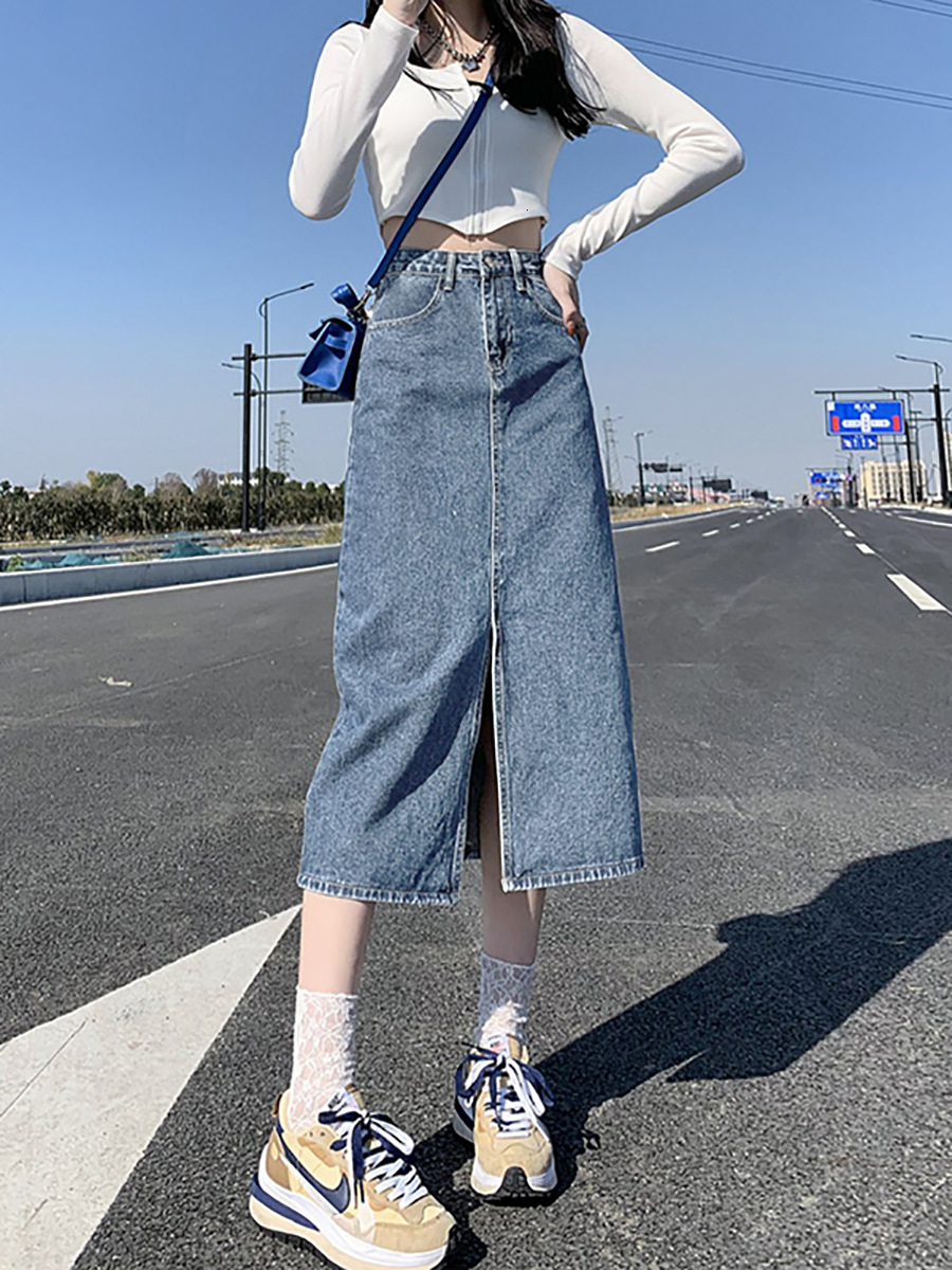 2025 New women's skirt new high waisted split denim skirt women's new summer A-line skirt tight fitting skirt long skirt fashionable new des
