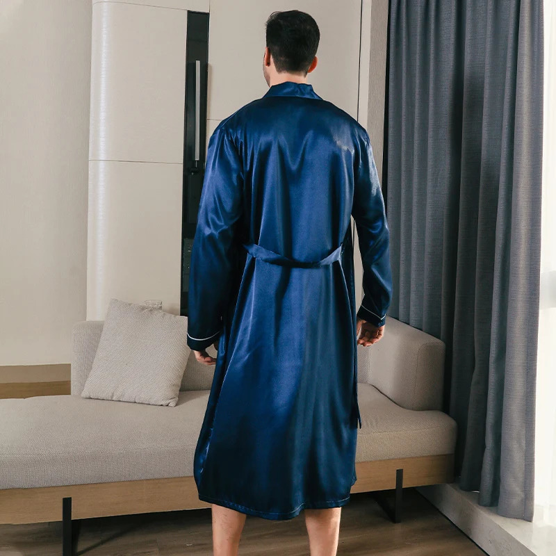 Pajama mens spring and autumn silk thin style oversized pajamas long sleeved bathrobes ice silk bathrobes home clothing summer 250710