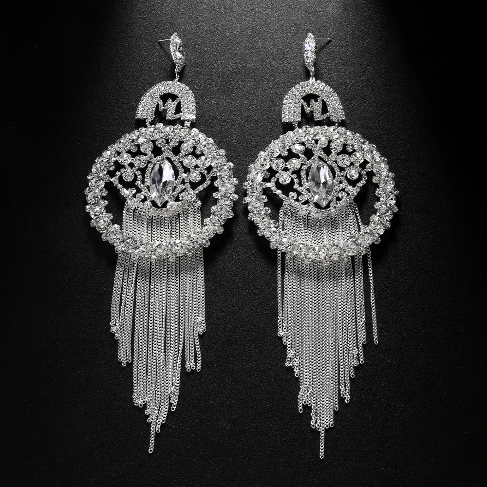 Stonefans Exaggerated AB Color Tassel Earrings Charm Accessories Stunning Piercing Fashion Fringes Earring Decorated Dance 241105