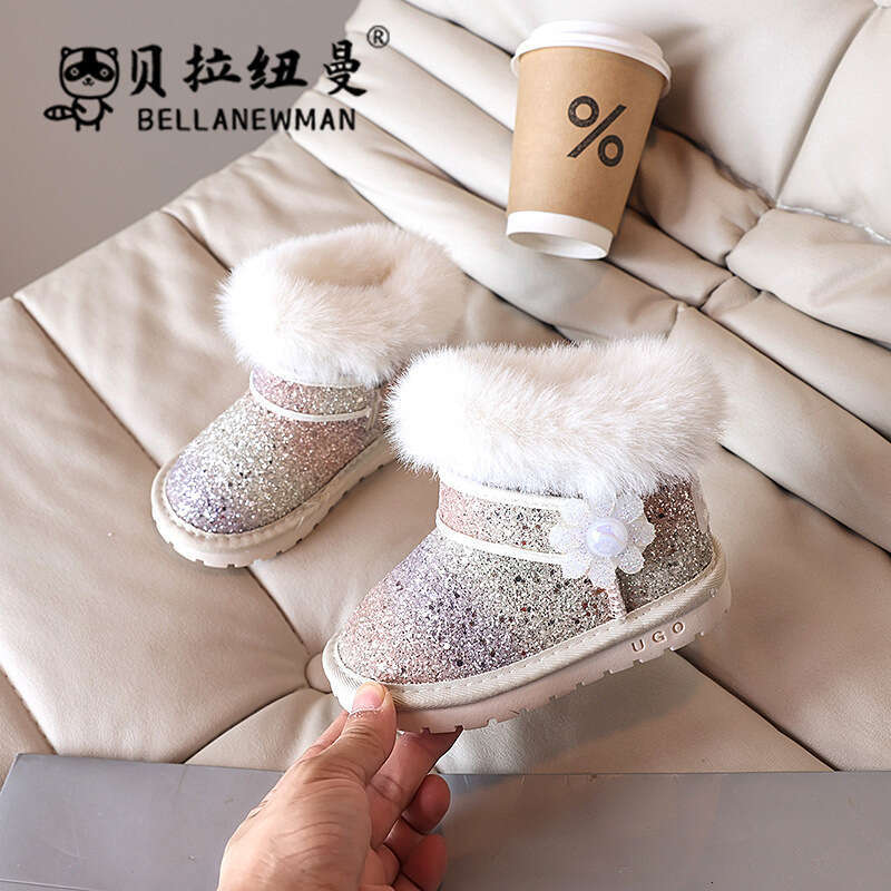 Girls' Sequin Princess Snow 2023 Winter New Thickened Warm Cotton Shoes Children's Short Boots for Older Kids