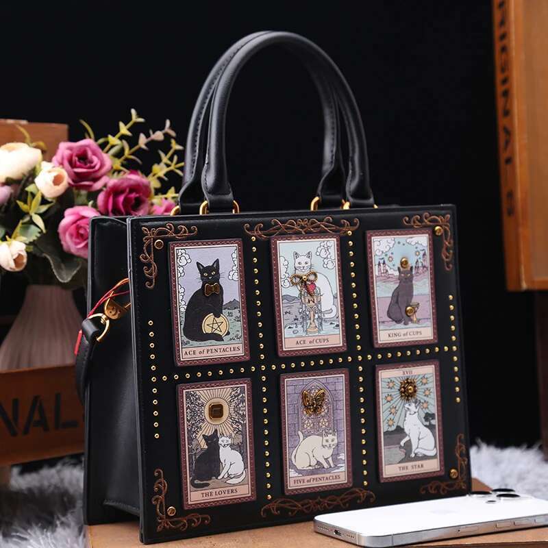 Vintage Designer Delicate Embroidery Cat Printing Women Popular and Fashionable Tote Bag with Large Capacity
