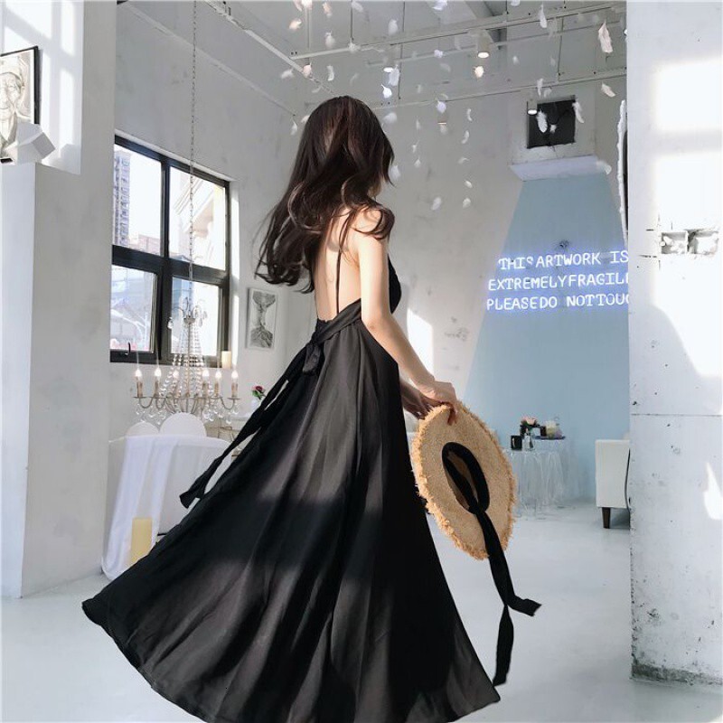 2025 New women's dress butterfly condensation back dress summer new lace up vacation waist tightening hollow slim fit trumpet long dress women�