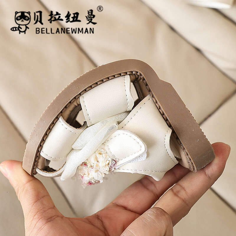 Girls' Mesh Bow Princess Closed-Toe 2025 Summer New Children's Fashion Soft Sole Sandals for Big Kids
