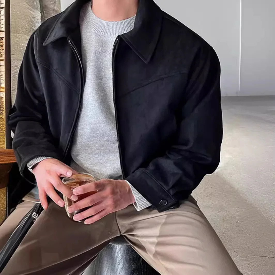 Spring Autumn Mens Trendy Cropped Loose-Fit Lapel Zippered Baseball Cap Flight Jacket Hong Kong Style Jacket 250708
