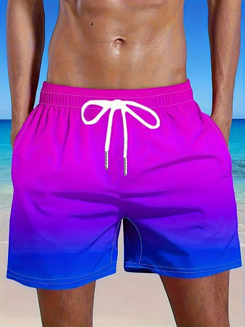 Summer New Mens Gradual Change Of Color Shorts Drawstring Belt Beach Vacation Shorts With Pockets Outdoor Fitness Casual Wear XJ250714