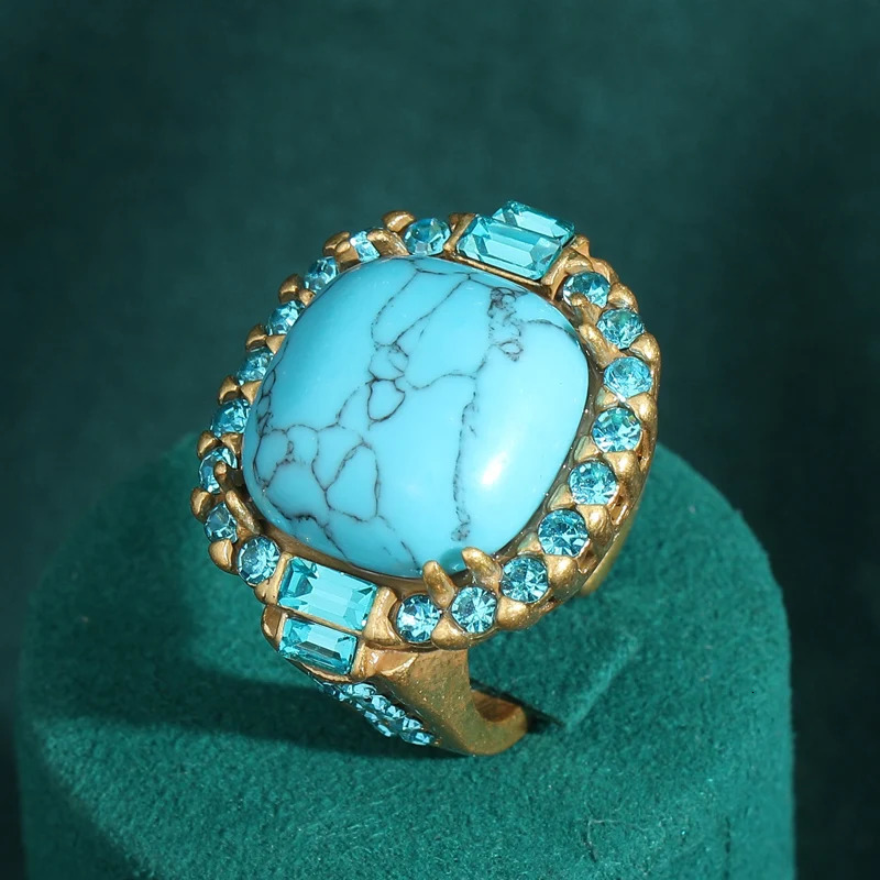 Vintage Art Deco Turquoise Ring | 18K GoldPlated Copper ProngSet Stone n 250712