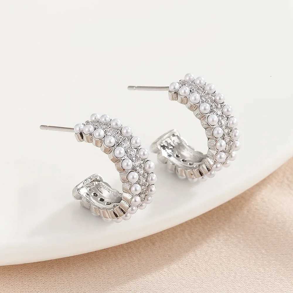 Geetry C-Shed Zircon Earring for Wen Imitation Pearl Stud Earrings Korean Fashion ly Girls Ear Jewelry Accories Y250714