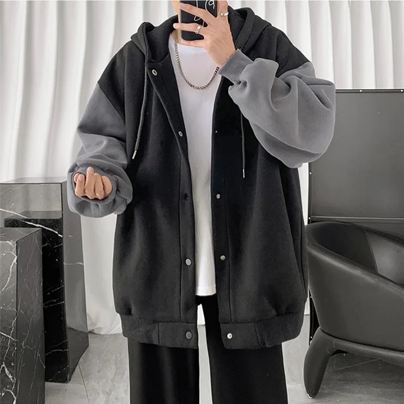 Hong Kong Wind Leisure Cardigan Coat Men Autumn Korean Version of The Trend Splicing Loose Hoodie Lovers 250708