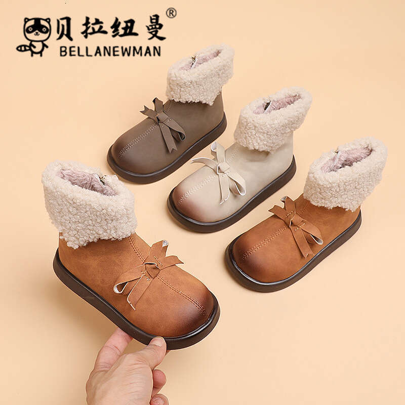 Girls' Bowknot Sweet Princess Short 2023 Autumn Fashion Children's Lamb Wool Boots for Young and Middle-aged Kids