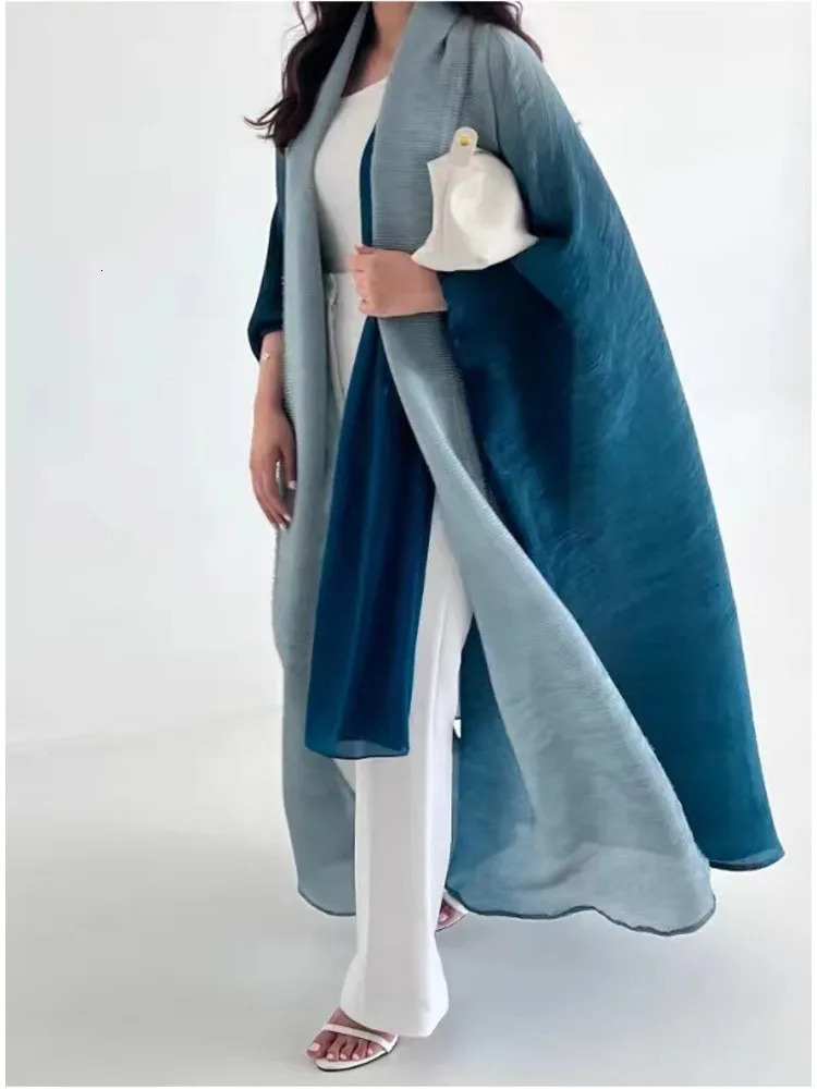 Fashion Gradient Pleated Many Colors Long Coat Women Belt Gathered Waist Loose Party Windbreaker Elegant Clothing 250708