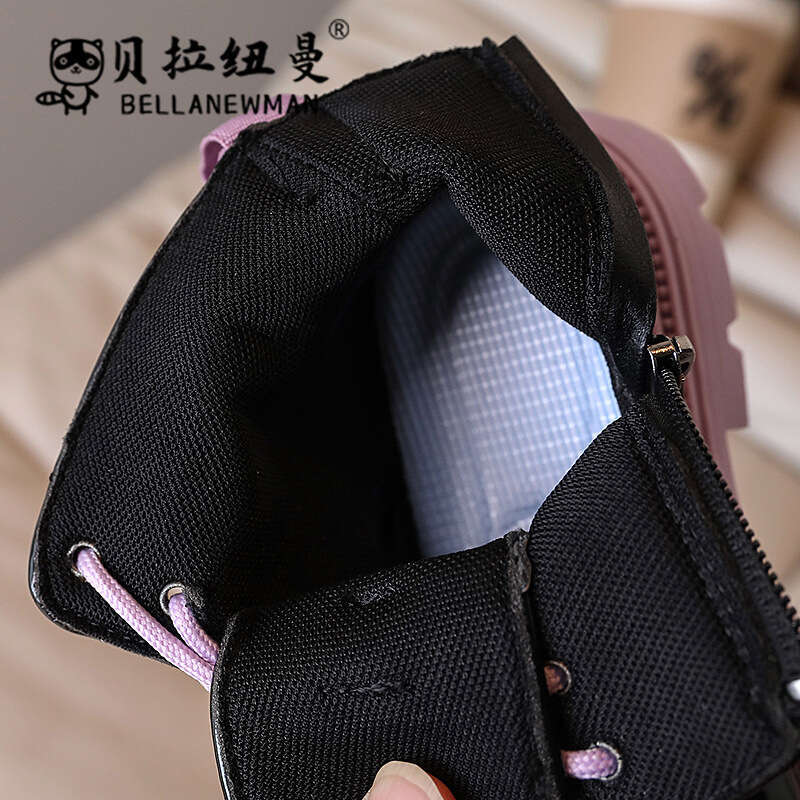 Shoes 2024 Autumn New Korean Style Patent Glossy Cartoon Girls' High-top Leather Children's Martin Boots