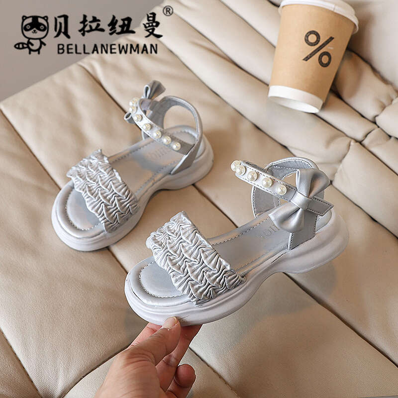 SHEIN Niche Design French Pearl Thick-Soled Princess 2025 Summer New Girls' Bowknot Sandals
