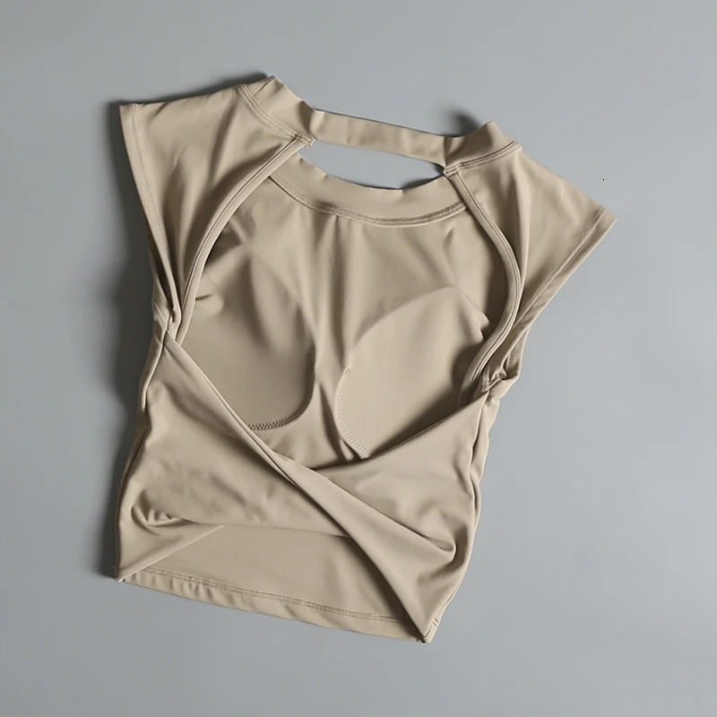 Sexy Short Backless Fixed Chest Pad Sports Tshirt Vest Womens Tight Fitting Quick Drying Slimming Yoga Suit Top Clothing y250708