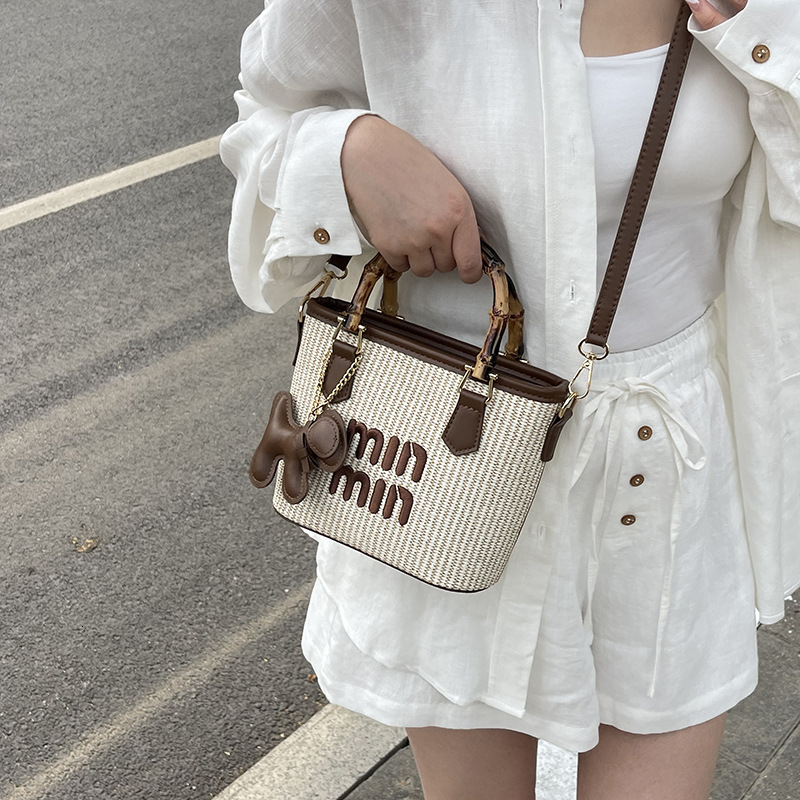 Free Shipping Designer Bag Handbag Luxury Bag For Women High-end New Trendy Bucket Bag Women's Straw Woven Bamboo Tote Bag Beach Shoulder Bag