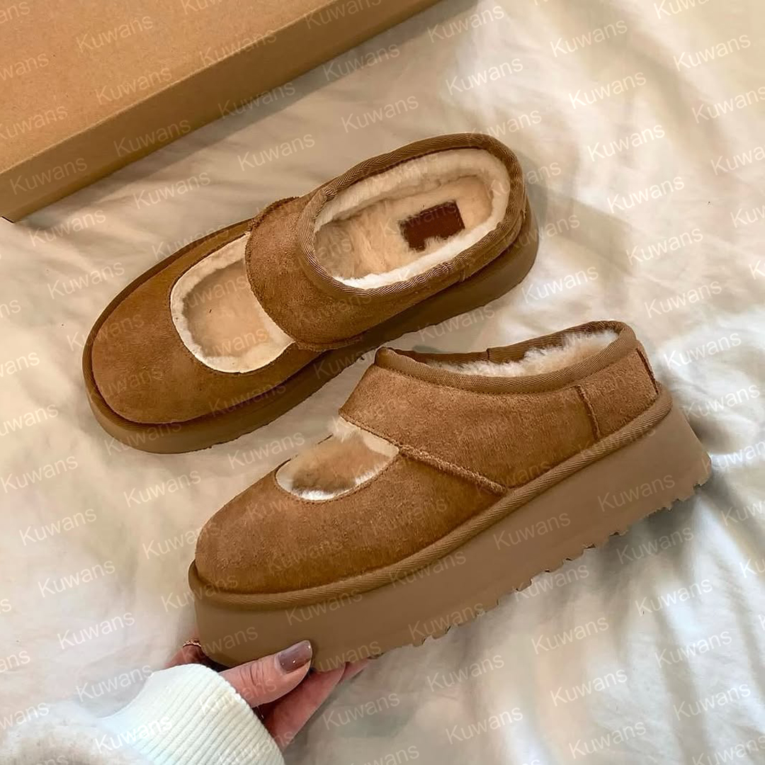 Womens Bea Mary Jane Slippers Designer Shearling Shoes Fur Slides Classic Ultra Mini Platform Tasman Boot Chestnut Slip-on Suede Wool Comfort Winter