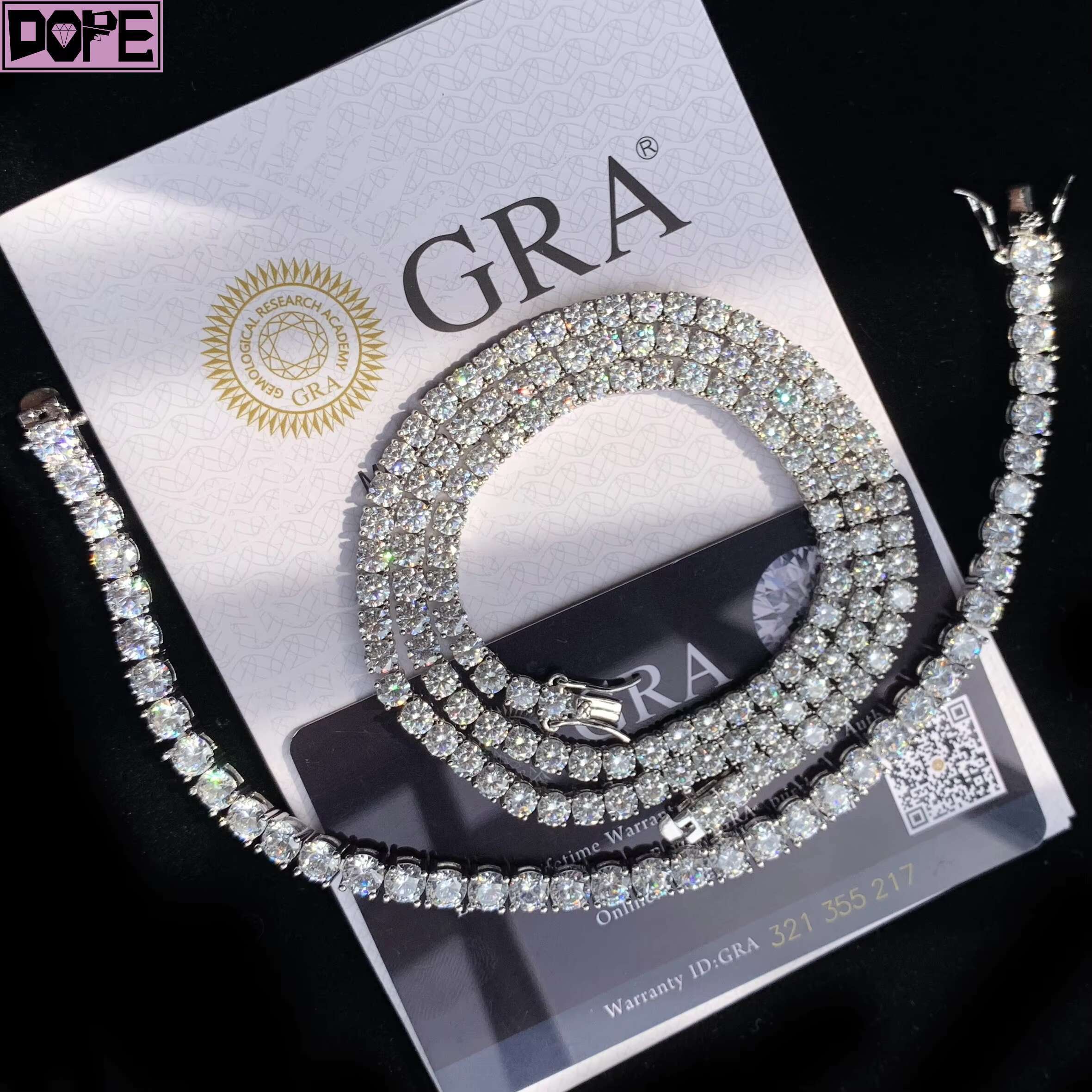 Factory Direct Offer 3mm 4mm 925 Silver Tennis Chain Necklace Pass Diamond Tester Vvs Moissanite Tennis Chain