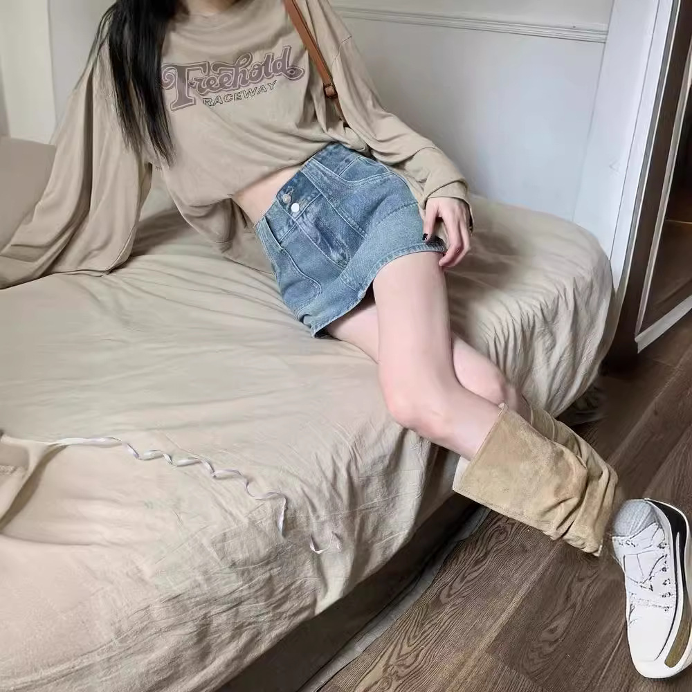 New women's short skirt summer new spicy girl retro denim skirt half skirt women's summer plus size A-line high waisted short skirt new desi