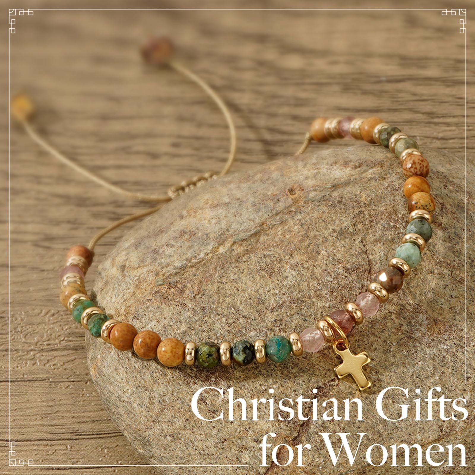 Colorful Natural Stone Bracelet with Turquoise and Gold Spacer Alloy Pendant Wax Thread Braided Bracelet Cross Half Bracelet 240723
