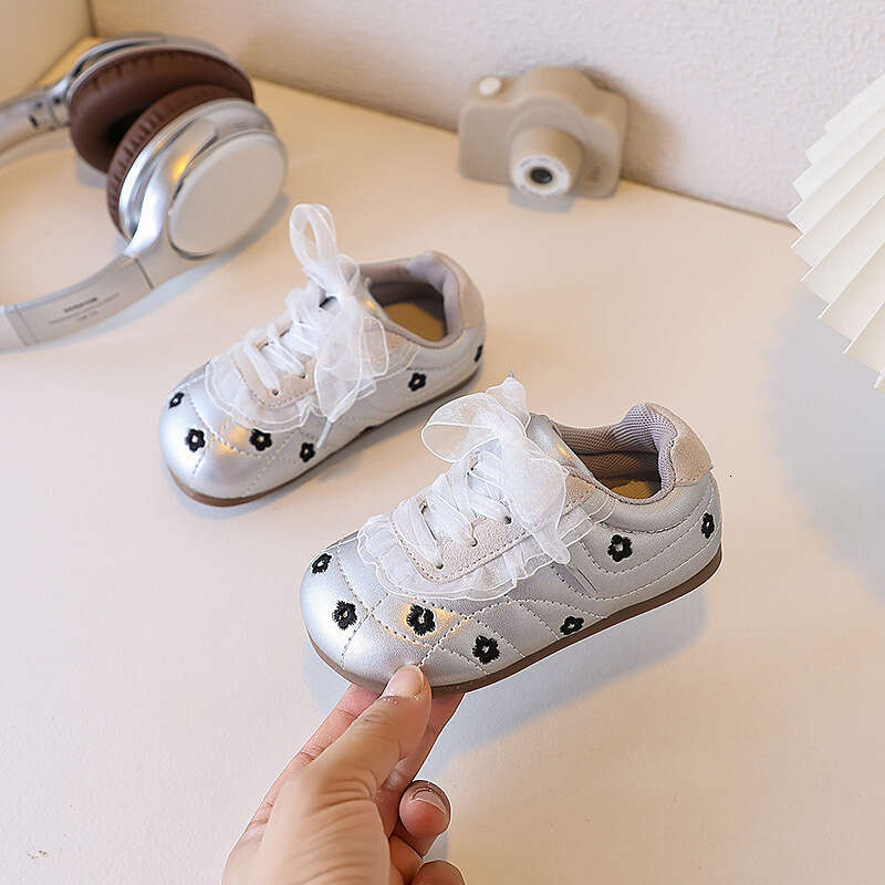 Children's Floral White Soft Sole Walking Shoes 2025 Autumn New Style Training Sneakers for Girls