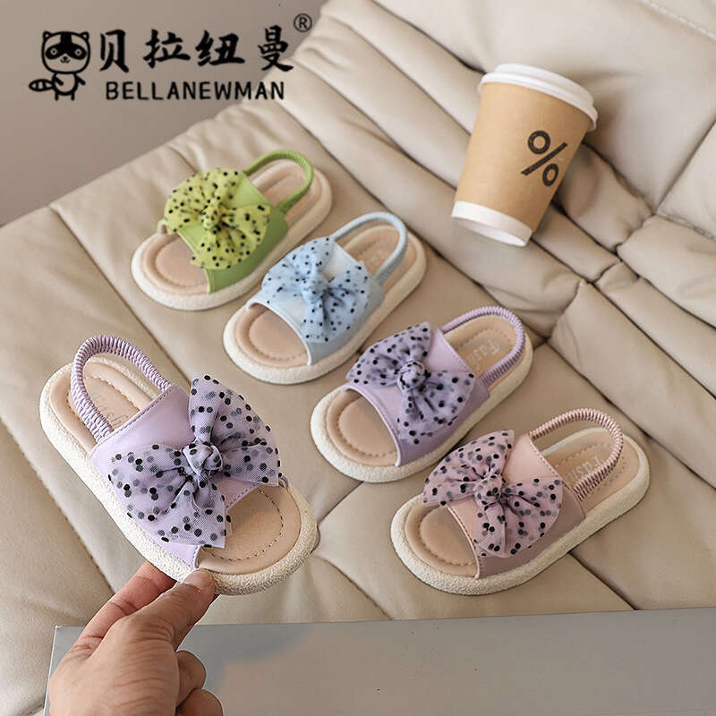 SHEIN Niche Design Girls' Bow Princess Sandals 2025 Summer New Children's Slip-On Beach Shoes