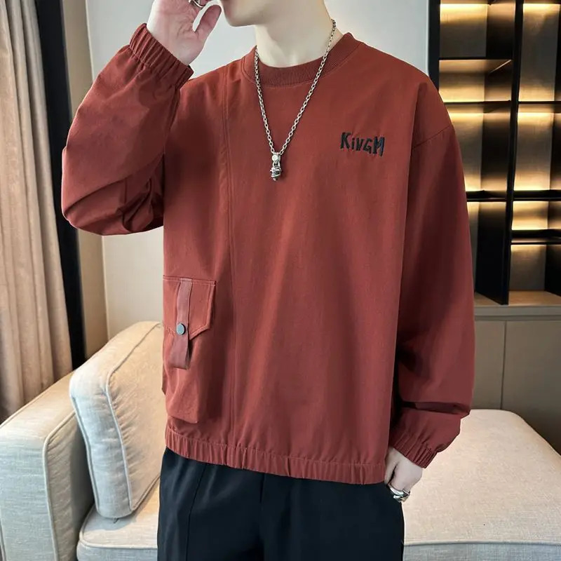 Spring Round Neck Hoodless Pocket Trendy Versatile Youthful Stylish Long Sleeve Top 250708