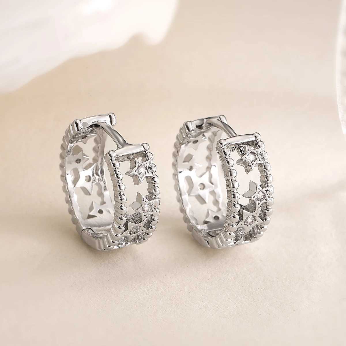 Hollow Out Design Star Cute Hoop Earrings For Wen Gold/Sier Color CZ Copper Jewelry Fem Y250714