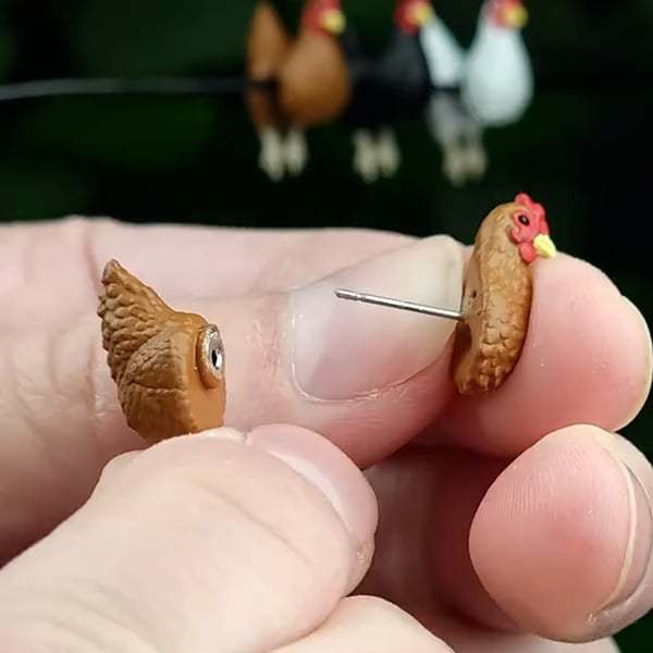 Hand Painted Chicken Earrings Unique Chicken Shaped Earrings Handmade Artistic Design Lightweight Stylish