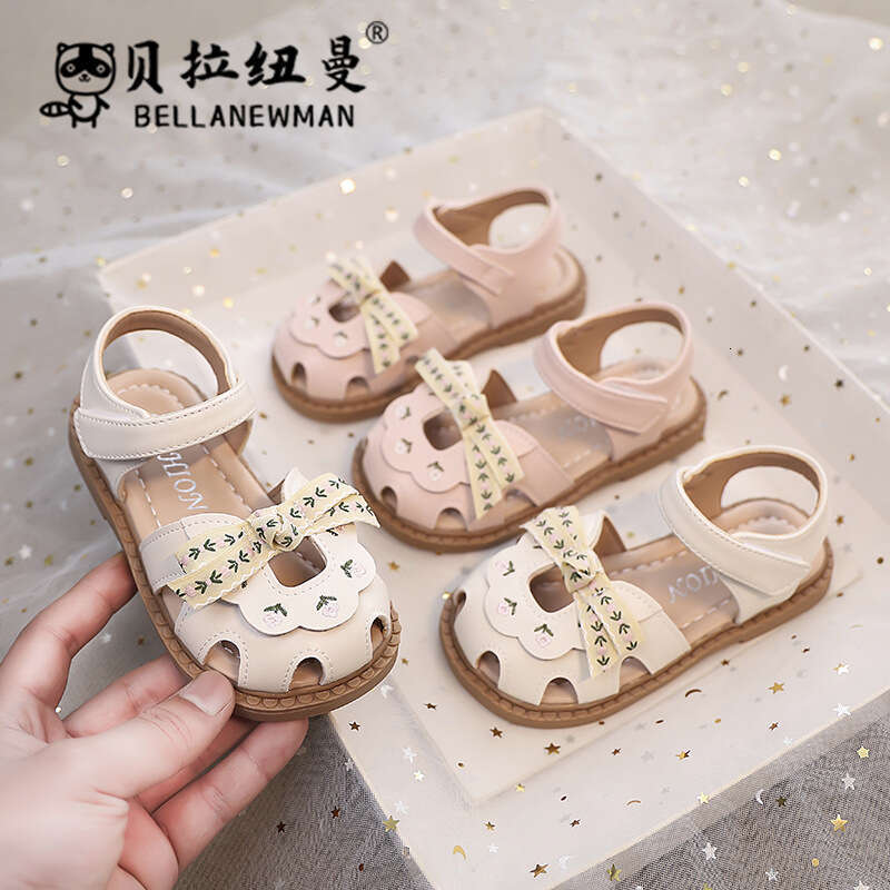 Baby Toddler 2025 Summer New Girls Bowknot Closed-Toe Princess Sandals Children's Soft Sole Beach Shoes