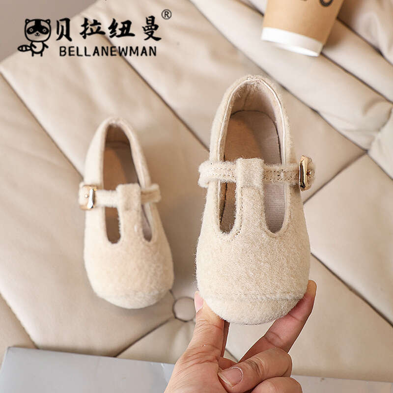 Girls Mary Jane Princess 2024 Autumn Winter New Children's Flat One-Strap T-Grandma Single Shoes