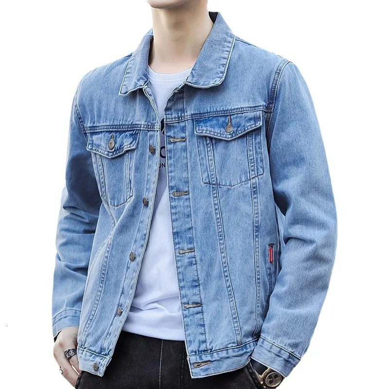 Single Breasted Men Jackets Long Sleeve Coats Denim Turn Down Collar Jacket Washed Distressed Cardigan Outerwear Casual 250704