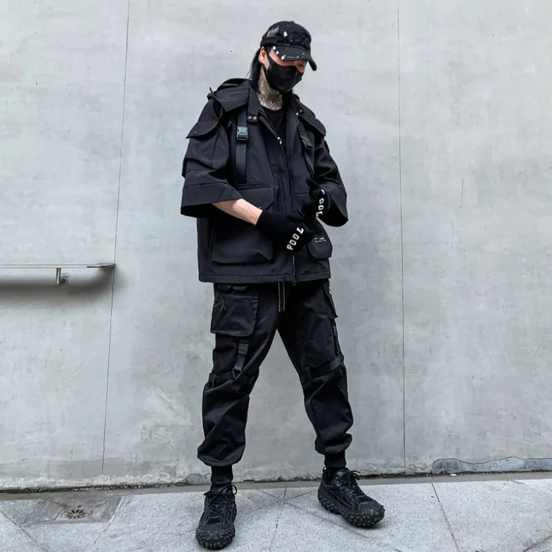 Autumn Winter Hip Hop Techwear Cargo Jacket Mens Harajuku Casual Hooded Jackets Tactical Hooded Coats Streetwear 250708