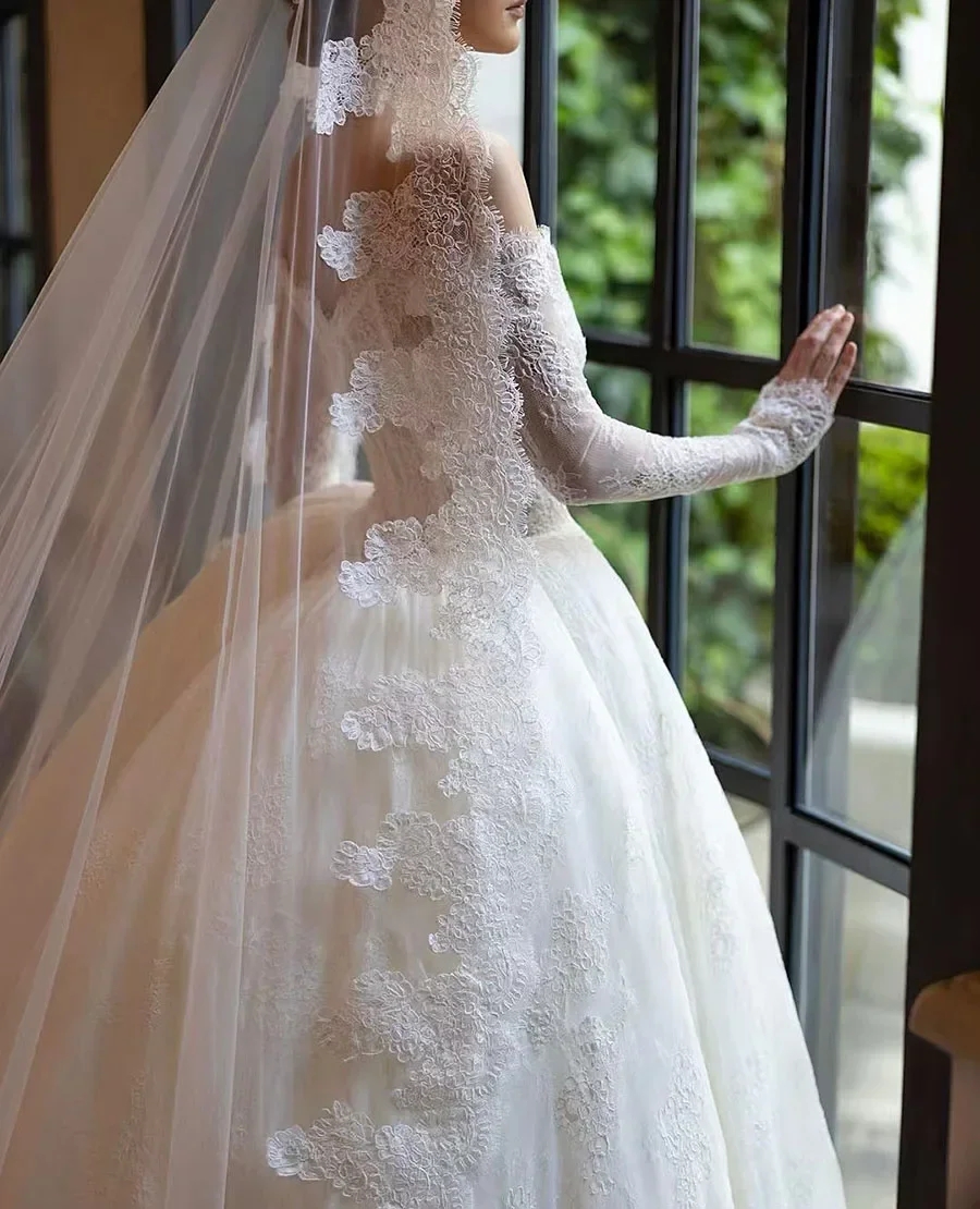 2025 Vintage A-line Wedding Dress Off the Shoulder Lace Appliques Church Bridal Bride Gowns Vestidos De Noiva Robe De Mariage
