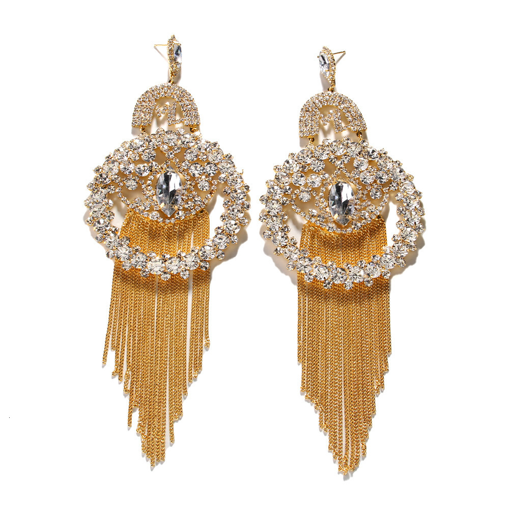 Stonefans Exaggerated AB Color Tassel Earrings Charm Accessories Stunning Piercing Fashion Fringes Earring Decorated Dance 241105