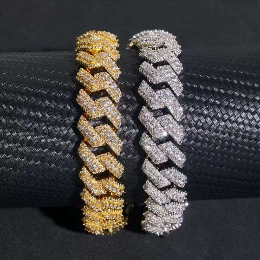 Top jewelry bracelet8mm Two Rows Pass Tester Iced Out Hip Hop VVVS1 Silicon Stone Cuban Chain NecklaceHip hop jewelry bracelet necklace