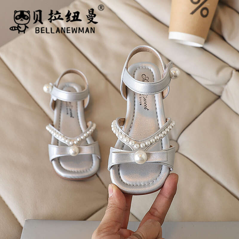 SHEIN Niche Design One-Strap 2025 Summer New Girls Beaded Bow Princess Sandals Trend